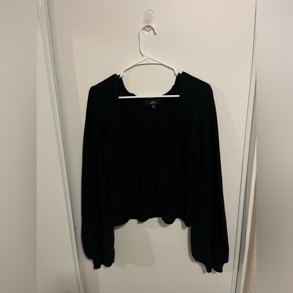 Lulus‎ Women's Black Balloon Sleeves Holey Knit Pullover Sweater Size Large